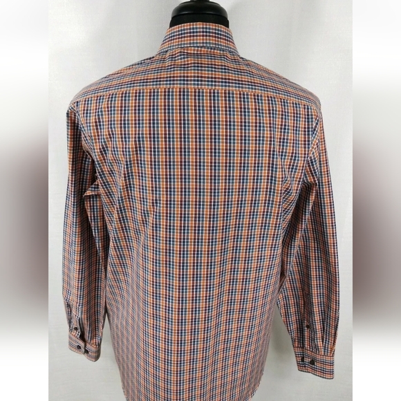 Egara Mens Warehouse XXL Button Dress Shirt Non-Iron Fall Colors Orange Blue - Picture 6 of 11